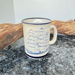 VTG Kay Dee Designs “The Clipper Ship Bruce E. Hart” Mug Nautical Blue & Cream